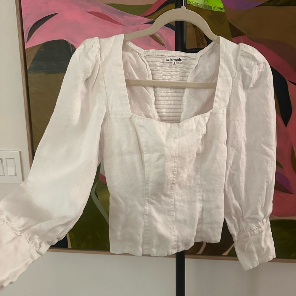 Reformation White Puff Sleeve Blouse